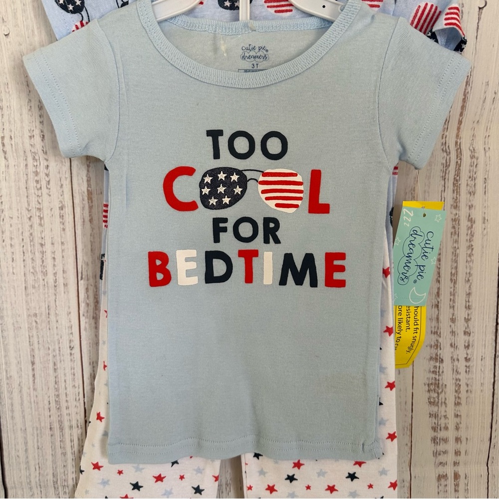 Kids  unisex Patriotic stars sunglasses flag 4 piece pajama set - Picture 2 of 6